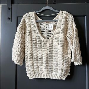 Free People Cream V-Neck Sweater